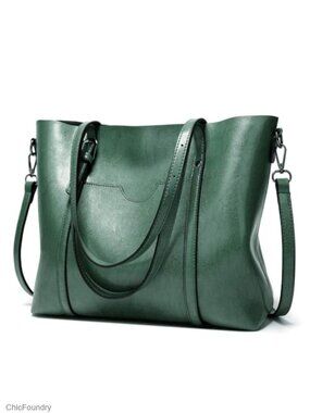 Faux Leather Tote Bag Women Large Zipper Shoulder Purse Work Satchel